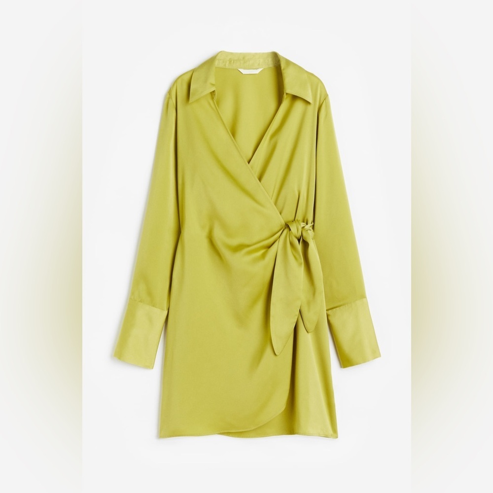 H&M Beautiful Green Satin Wrap Dress Size Small